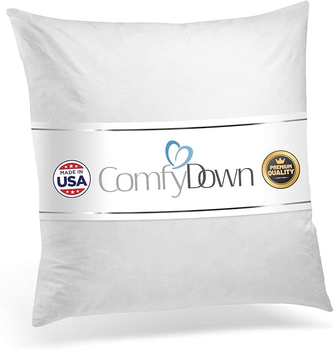 ComfyDown 23x23 Throw Pillow Insert, Down & Feather Fill, 100% Cotton Cover, Made in USA – Premium Soft Decorative Pillow Form Sham Stuffer for Bed, Sofa & Couch