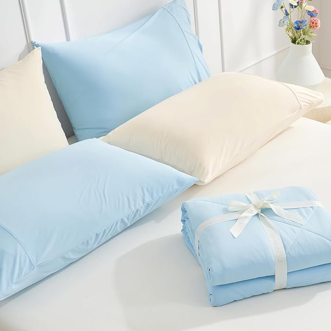 Cozy Bliss Cooling Pillow Cases for Hot Sleepers, Q-Max>0.45, Standard Size Set of 2, Soft & Silky Pillow Covers with Envelope Closure,Gift, Cool Blue, 20x26 Inches