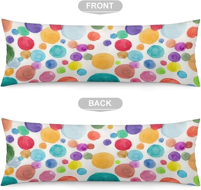 Rainbow Color Body Pillow Cover Watercolor Polka Dot Circles Colorful Rainbow Long Pillow Case with Zipper Pillowcases Bedding Pillowcase Decorative Soft Cushion Pillow Covers for Bedroom,Sofa,20"x54"