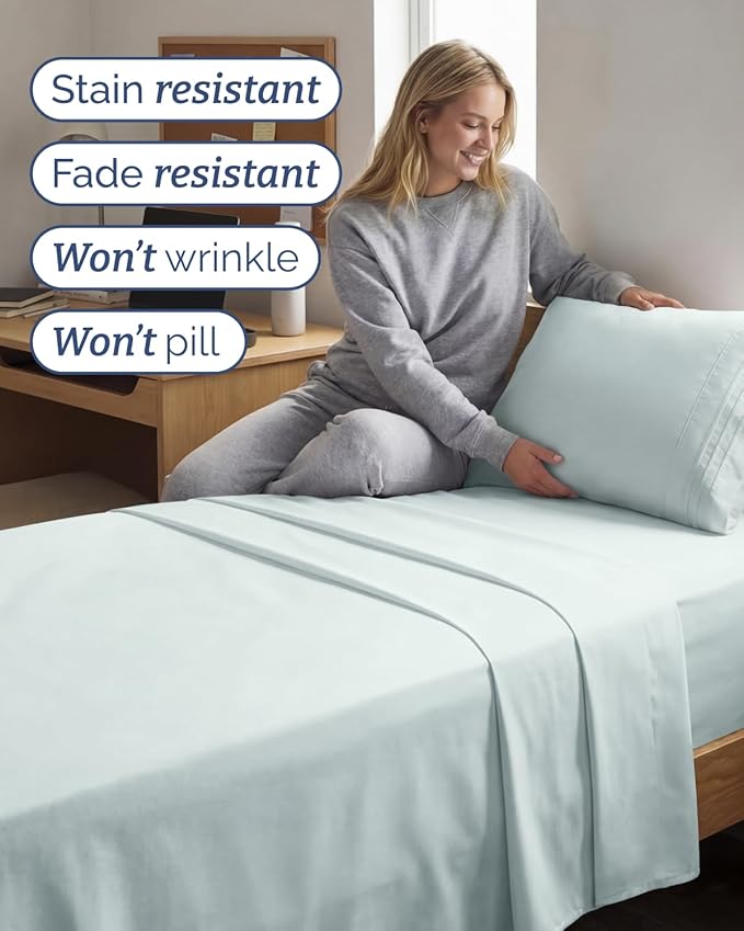 Twin XL 4 Piece Sheet Set - Comfy Breathable & Cooling - Hotel Luxury Bedding for Women, Men, Kids, Teens & Children - 1 Flat & 1 Fitted Sheet & 2 Pillowcases w/ Deep Pockets - Wrinkle Free - Ice Blue