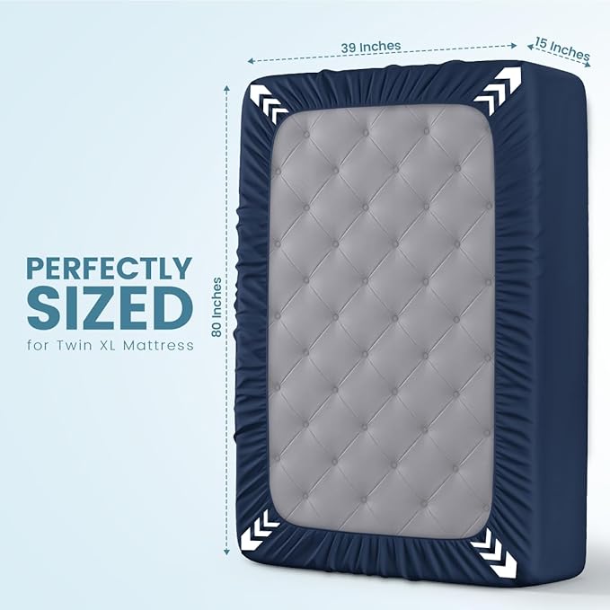 Utopia Bedding Waterproof Mattress Protector Twin XL Size, Premium Terry Mattress Cover 200 GSM, Breathable, Fitted Style with Stretchable Pockets (Navy)