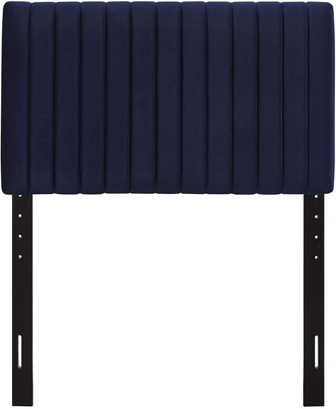Modway Keira Channel Tufted Performance Velvet Upholstered Twin Headboard in Midnight Blue