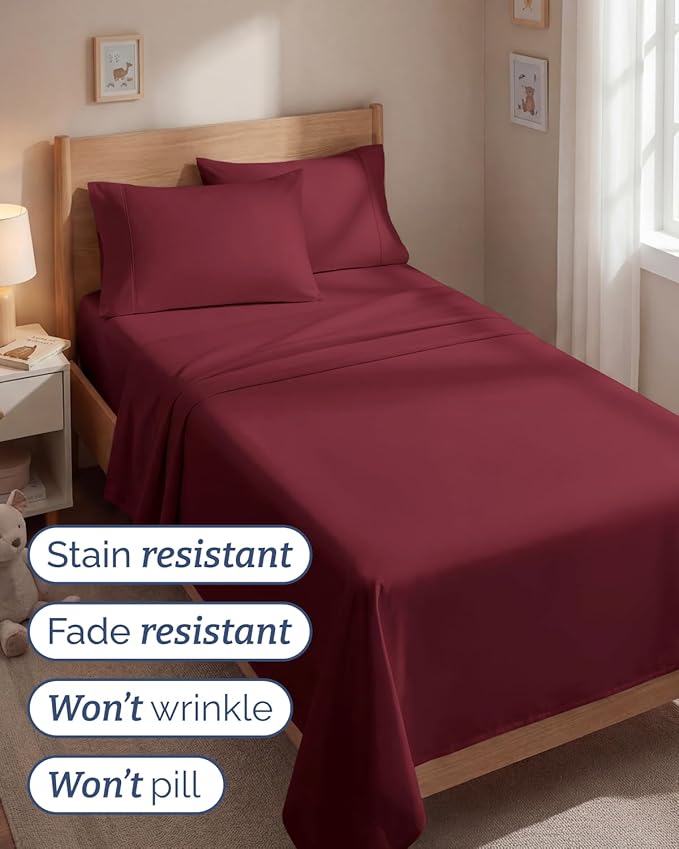 Twin 4 Piece Sheet Set - Comfy, Breathable & Cooling - Hotel Luxury Bedding for Women, Men, Kids, Teens and Children - 1 Flat & 1 Fitted Sheet & 2 Pillowcases w/ Deep Pockets - Wrinkle Free - Burgundy