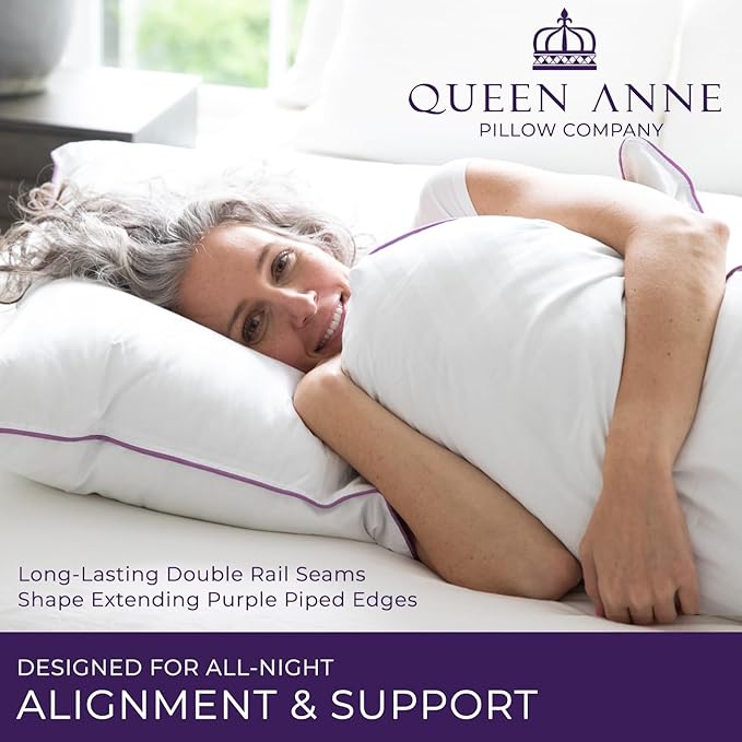 Queen Anne Hotel Pillows Standard Size Bed Pillows for Sleeping, Set of 2 – Adjustable Luxury Down Alternative for Side & Back Sleepers, Firm Support, Cooling, Hypoallergenic, Made in USA