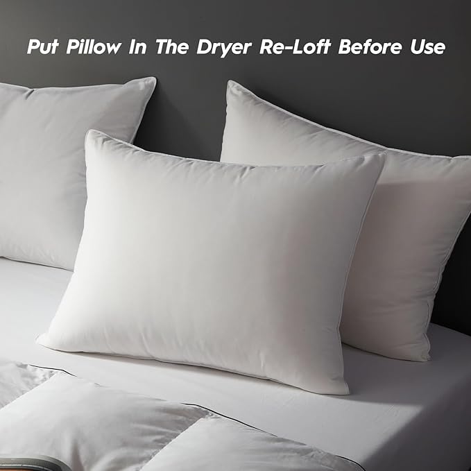Globon Medium Firm Down Pillow Queen Size Set of 2, Premium Down and Feather Filled Bed Pillow for Sleeping, 100% Cotton Shell 430 TC 600 Fill Power, Hotel Collection Down Feather Pillow 20" x 30"