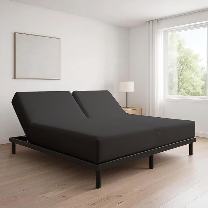 Cottingon 1 Piece Top Split King Fitted Sheet Only for Adjustable beds, Premium 100% Egyptian Cotton, 34 Inches Half Split Flex Head Bottom Sheet for Sleep Number Beds 16" Deep Mattress, Dark Grey