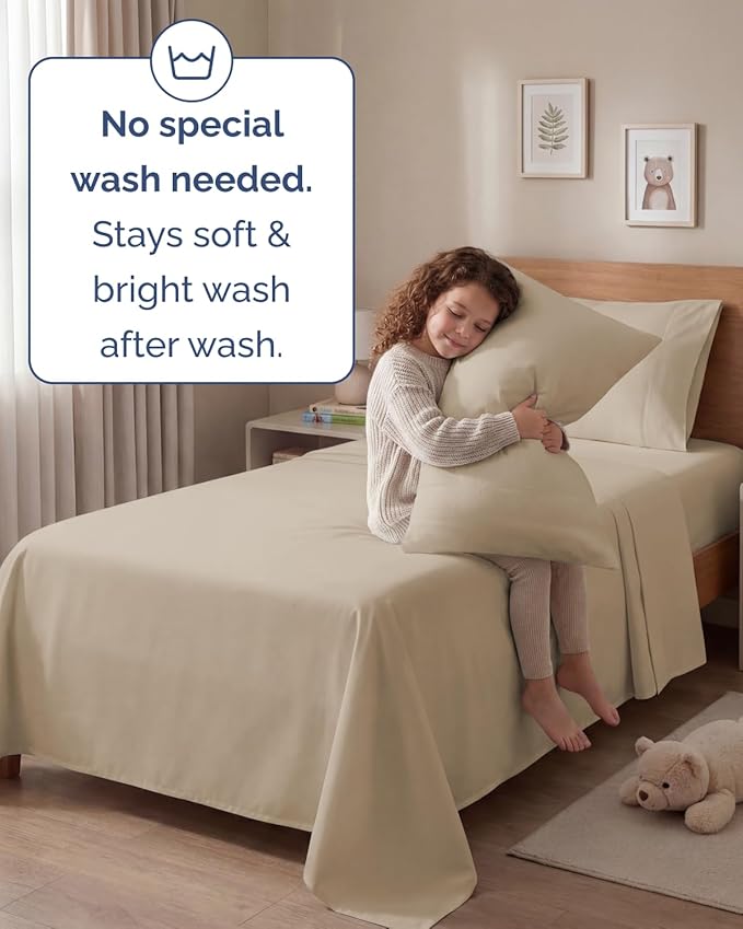 Twin 4 Piece Sheet Set - Comfy, Breathable & Cooling - Soft Hotel Luxury Bedding for Women, Men, Kids, Teens & Children - 1 Flat & 1 Fitted Sheet & 2 Pillowcases w/ Deep Pockets - Wrinkle Free - Cream