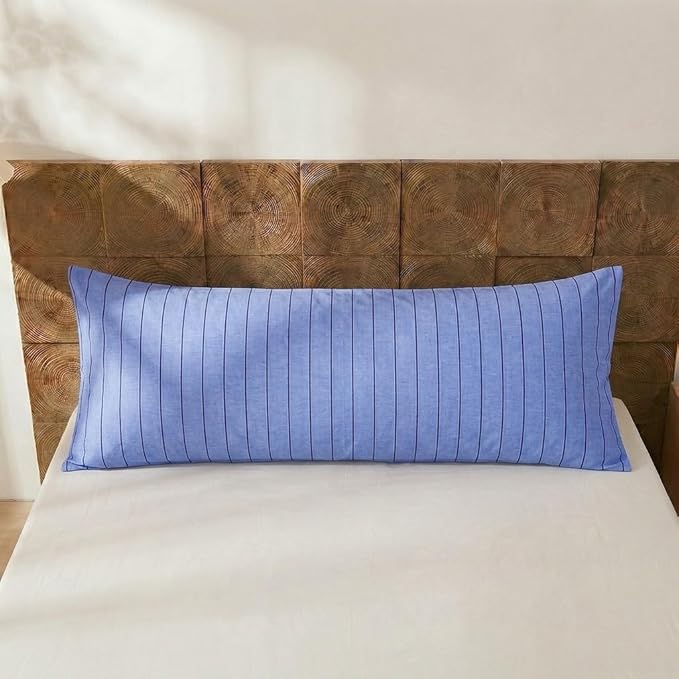 Merryword Body Pillow Cover 20x54inches, 100% Cotton Pillow Case, Denim Blue Striped Pillowcase, Luxury Linen Like Pillowcase, Soft Breathable Pinstripe Long Pillowcase, 1-Piece