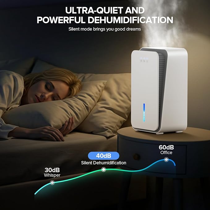 Dehumidifier for Home,1000 sq.ft Dehumidifier for Basement Bathroom Bedroom with Auto Shut Off, Built-in Aromatherapy Diffuser,7 Colors LED Light, Quiet Dehumidifiers with Sleep Mode(CS08-Cream)