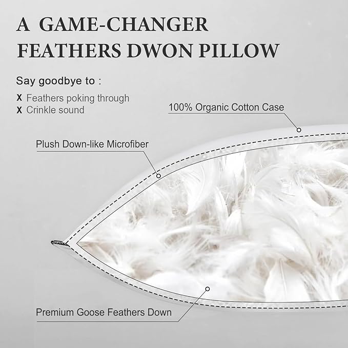DWR Goose Feather Down Body Pillow – Full Body Support Pillow, Organic Cotton Cover, Medium Support for Side Sleepers, Back, Hip & Knee Comfort, 20x54, Pack of 1