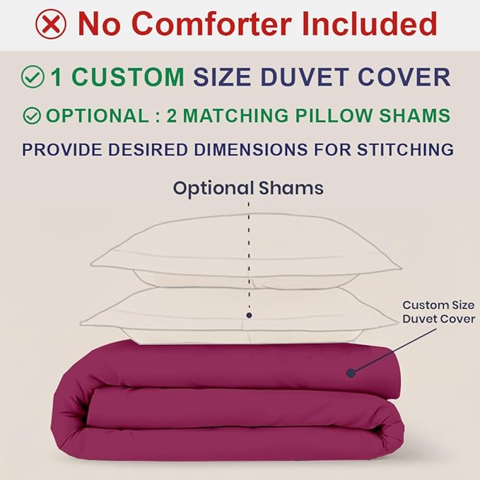 Kotton Culture Custom Duvet Cover - 100% Egyptian Cotton 600 Thread Count Soft Breathable Durable Customizable Comforter Cover(Desired Dimensions)- Zipper Closure & 7 Internal Ties - Hot Pink