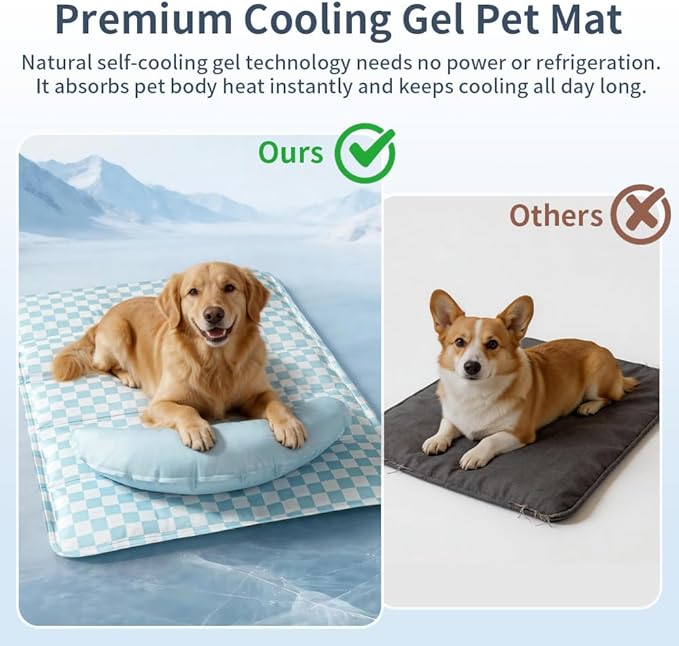 SOMAHE Pet Cooling Mats Pad for Dogs, Portable Summer Self-Cooling Mat with Removable Crescent Pillow for Large Dogs, Non-Toxic (Q-Max>0.5), All-Day Cooling, 35 x 24 Inches Blue