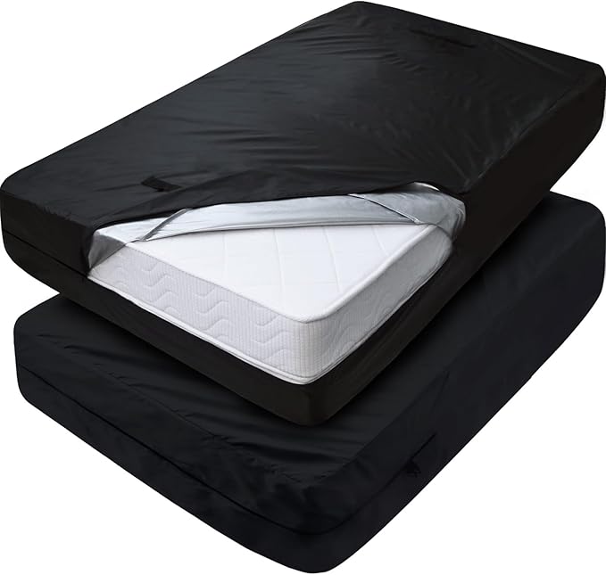 Mattress Bags for Moving and Storage, Heavy Duty Queen Mattress Bag with 4 Strong Handles, 100% Waterproof Mattress Cover/Protector for Moving Queen Size 2 Pack, Reusable Thick Tarp, Black
