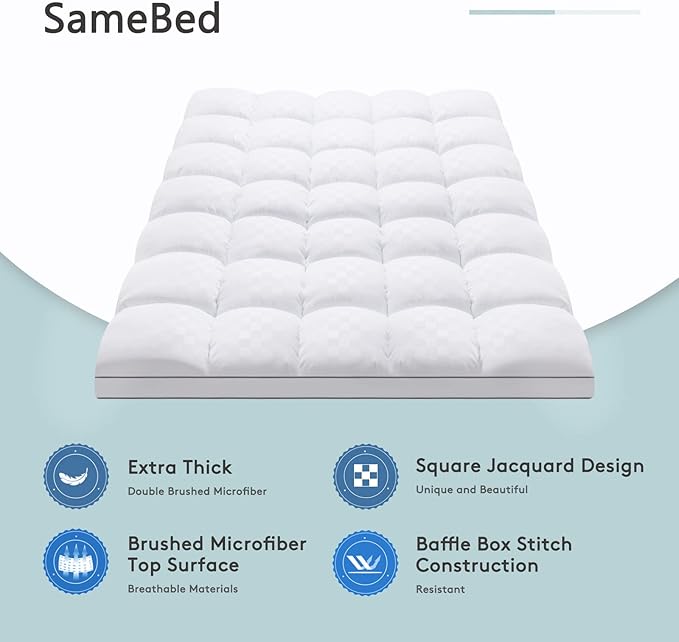 SameBed Mattress Topper Twin XL,Extra Thick Mattress Pad Cover for Back Pain,Cooling Mattress Protector with 8-21 Inch Deep Pocket,Overfilled Down Alternative Filling