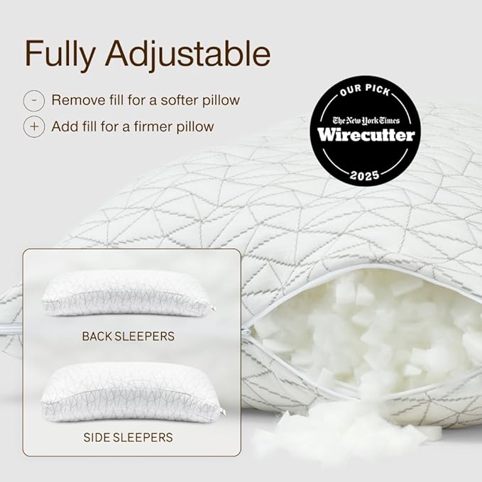 Coop Home Goods Original Crescent Adjustable Pillow, Queen Bed Pillows for Shoulder, Neck & Head Support, Crescent Foam Pillows - Medium Firm for Back & Side Sleeper, CertiPUR-US/GREENGUARD Gold