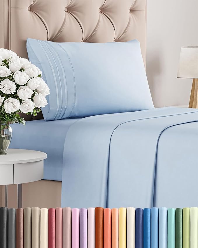 Twin Size 3 Piece Sheet Set - Comfy Breathable & Cooling Sheets - Hotel Luxury Bed Sheets for Women & Men - Deep Pockets, Easy-Fit, Extra Soft & Wrinkle Free Sheets - Sky Blue Oeko-Tex Bed Sheet Set