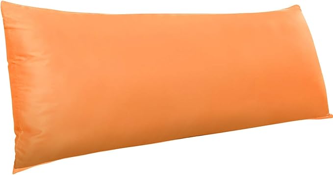 NTBAY Zippered Satin Body Pillow Pillowcase, Silky Slip Cooling Body Pillow Cover, Long Side Hidden Zipper, 20x54 Inches, Orange