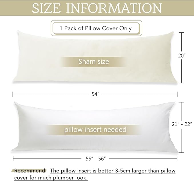 StangH Velvet Kids Body Pillow Cover with Zipper, Super Soft Touch Body Pillowcase for Babies/Pregnant Women/Adults, Ivory, 20 x 54-inch, 1 Piece