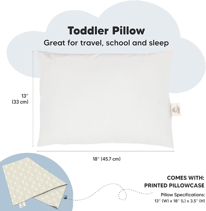 Toddler Pillow with Pillowcase - 13x18 My Little Dreamy Kids Travel Bed Pillows for Sleeping, Organic Cotton Small Pillowcase, Soft & Breathable, Machine Washable, Toddlers 2-5 years old (Grace)