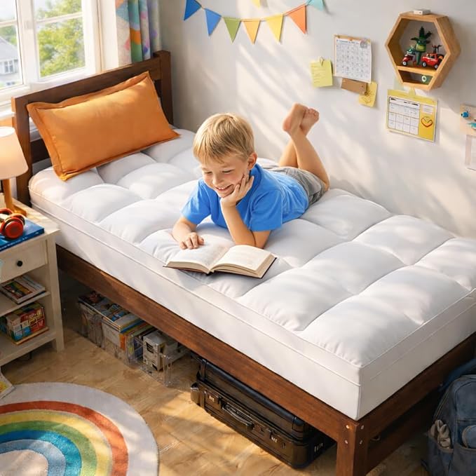 ABENE Twin XL Size Mattress Topper for College Dorm Essentials, Extra Long Mattress Pad Pillowtop, Soft Plush Mattress Cover Bed Topper with Deep Pocket, Overfilled Down Alternative Filling, White