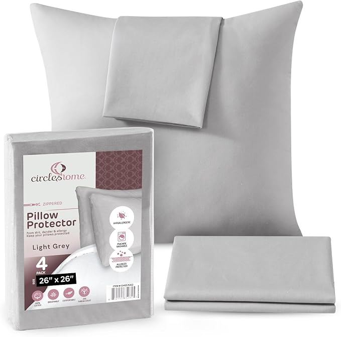 CIRCLESHOME European Pillow Protectors - 100% Cotton Breathable Pillowcases - 26 X 26 Square Pillowcases - Protects Pillows from Dirt, Dust and Debris (European- 2 Pack- 26x26)