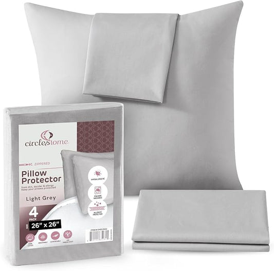 CIRCLESHOME European Pillow Protectors - 100% Cotton Breathable Pillowcases - 26 X 26 Square Pillowcases - Protects Pillows from Dirt, Dust and Debris (European- 4 Pack- 26x26)