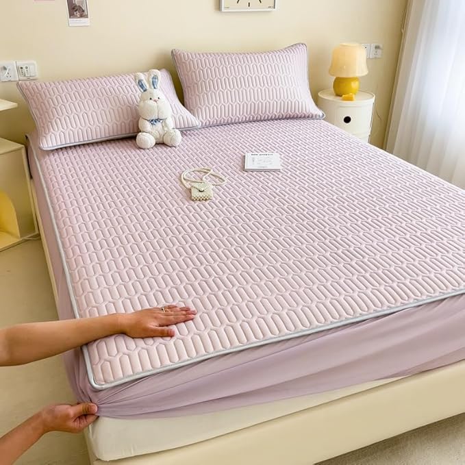 FCLDESHOP Standard Fitted Sheet,Solid Color Latex Sheet Mat Fitted Sheets, Summer Ice Box Spring Mattress Cover Bedding Sheets Pillowcase,Purple,90cm*200cm (1pcs)
