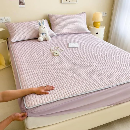 FCLDESHOP Fitted Deep Pocket Sheet,Solid Color Latex Sheet Mat Fitted Sheets, Summer Ice Box Spring Mattress Cover Bedding Sheets Pillowcase,Purple,120cmx200cm (1pcs)