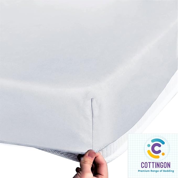 Cottingon 1 Piece Top Split King Fitted Sheet Only for Adjustable beds, Premium 100% Egyptian Cotton, 34 Inches Half Split Flex Head Bottom Sheet for Sleep Number Beds 16" Deep Mattress, White