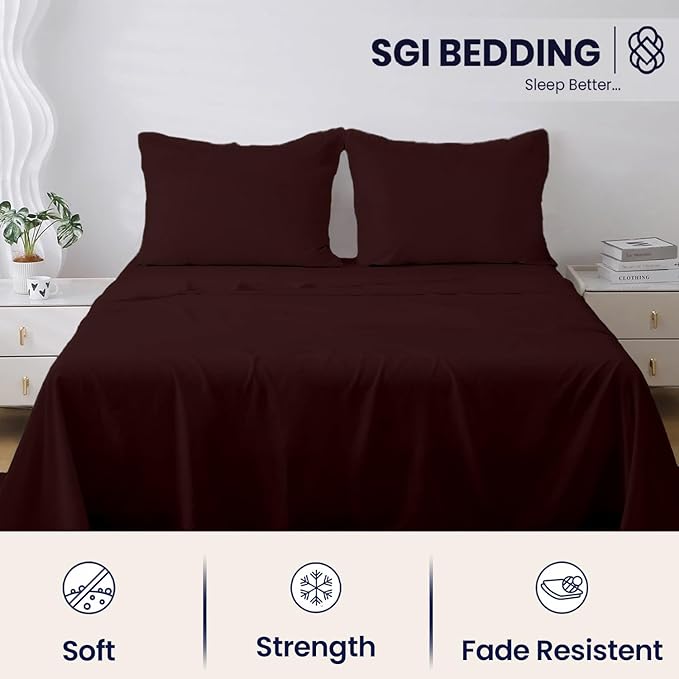 SGI bedding 100% Egyptian Cotton Sheets Full XL Size – 600 Thread Count Sheets Set, Soft, Cooling, 15" Deep Pocket, Luxury Hotel Bedding, Breathable, Durable - Chocolate