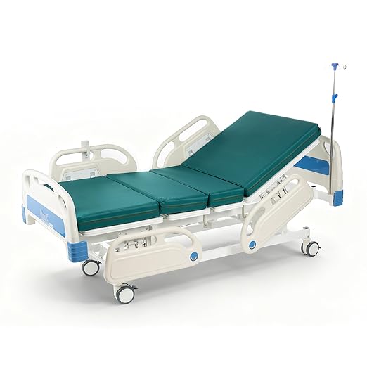 Real Relax 5 Function Full Electric Hospital Bed, Premium Hospital Bed, 4" Foam Mattress, 5" Locking Casters, IV Pole, for Home Use, Hospital ICU Bed, 530LBS Load Bearing, Includes Sheets (2X)