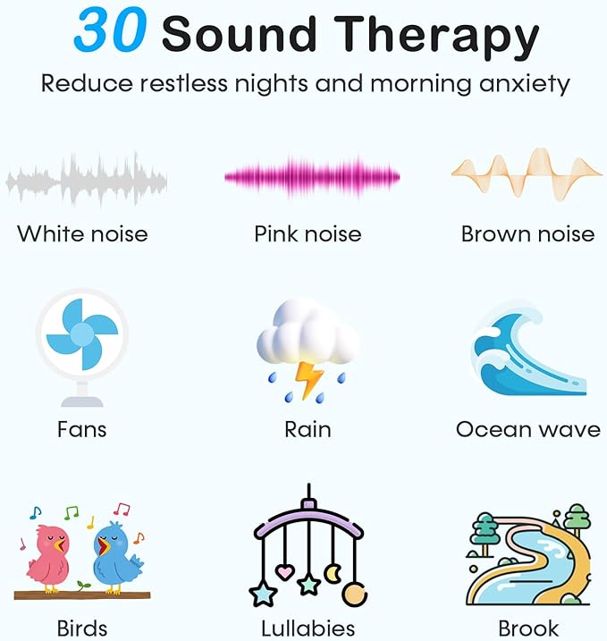 Wkzay White Noise Sound Machine: 30 Non-Looping Sleep Sound Therapy for Adults - Noise Canceling for Bedroom, Adjustable Night Light & Timer, Built-in Alarm Clock