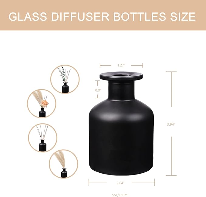 HOSSIAN Diffuser Glass Bottles Black -Empty Reed Diffuser Bottle With Sticks- Fragrance accessories use for DIY replacement reed diffuser sets (Black)