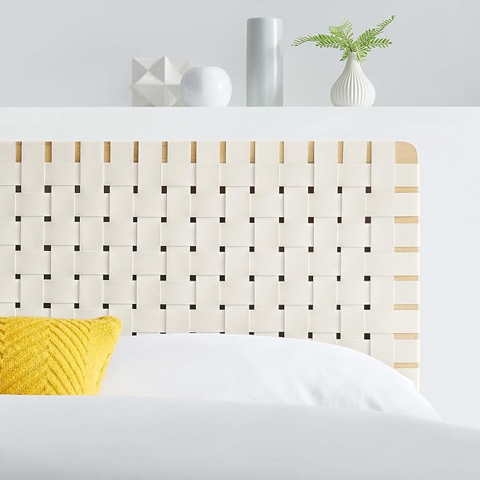 Modway Sparta Weave Full Vegan Leather Headboard in Natural Beige