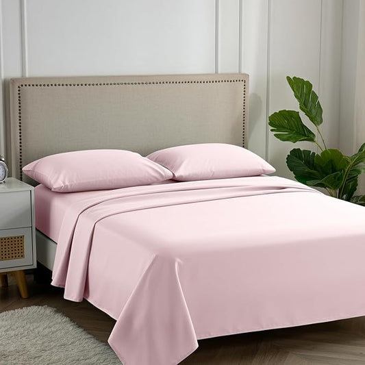 Carressa Linen 100% Egyptian Cotton Twin Sheets Set - 600 Series Hydrangeas Collection Egyptian Cotton Luxury Twin Sheets (3 PC, Blush), 16" Deep Pocket, Soft, Cooling, Sateen Weave Bedding