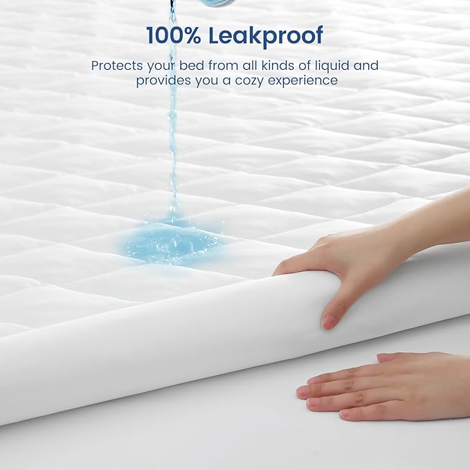 Cozy Bliss Leakproof Cooling Mattress Protector King, Q-Max 0.45 Soft Noiseless Breathable Mattress Topper Cover, with Deep Pocket Fits 8–18 Inches for Summer Bed Hot Sleepers, White