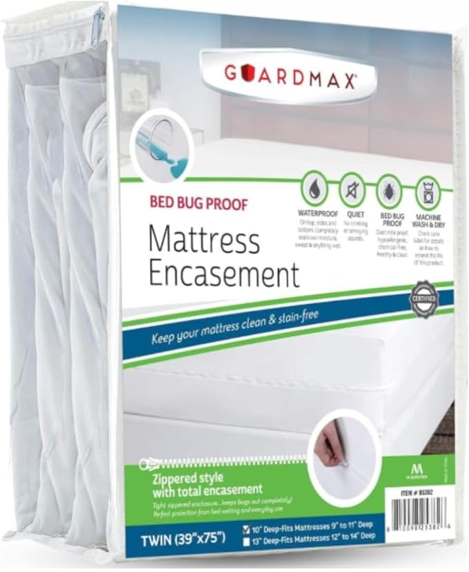 Guardmax Twin Mattress Encasement with Zipper, Waterproof, Bed Bug Proof, and Dust Mite Proof Mattress Protector for Twin Size Bed up to 10" Deep, Zippered All Around Jersey Knitted Mattress Cover