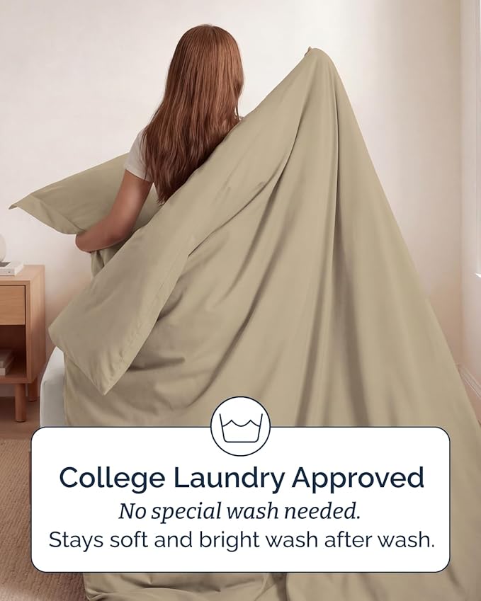 Duvet Cover Twin/Twin XL Size Set - Extra Soft Twin/Twin XL Duvet Cover 68" x 90" with 1 Pillow Sham - Hotel Luxury, Easy Care, Fade Free w/ Zipper Closures & Ties - Comfy, Cozy & Breathable (Beige)