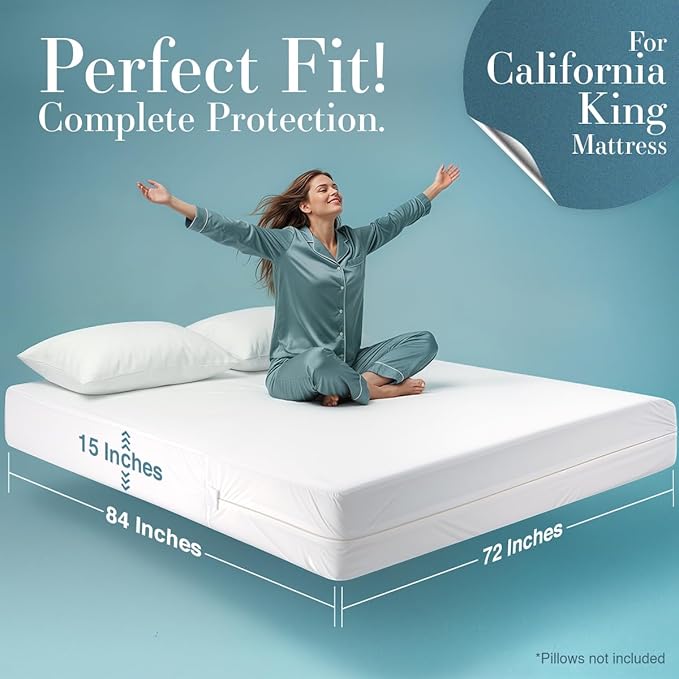 Utopia Bedding Mattress Protector Zippered California King Size, 100% Waterproof Bed Bug and Dust Mite Proof Mattress Encasement, Absorbent 6 Sided Mattress Cover