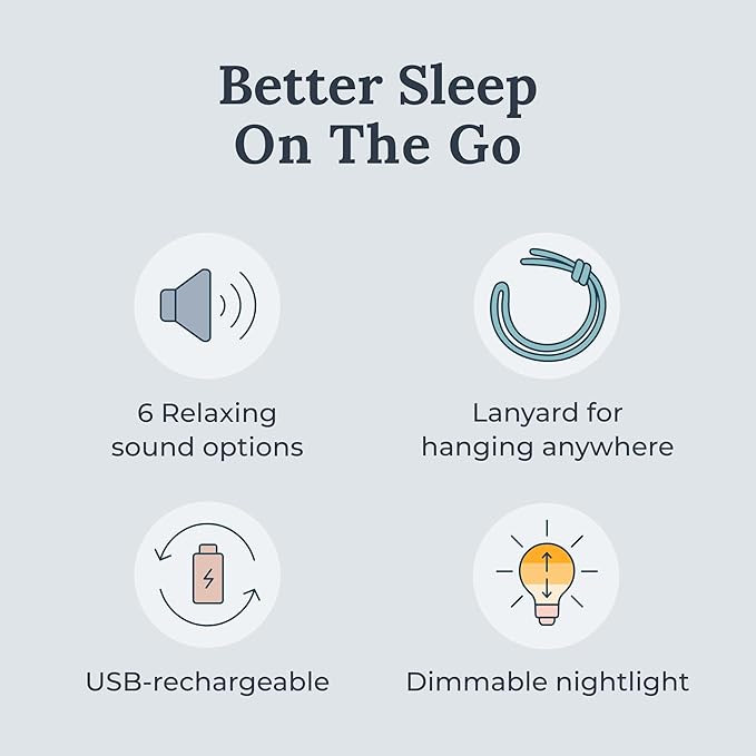 Yogasleep Travel Mini Portable White Noise Sound Machine, 6 Soothing Sounds, Volume Control, Dimmable Night Light, Sleep Therapy for Adults & Baby, USB Rechargeable, Lanyard Included