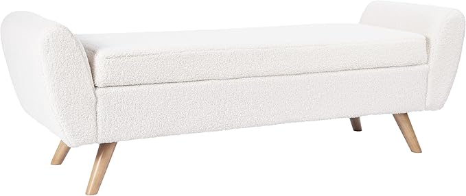 HomePop Modern Storage Bench with Wood Legs |Homepop Home Décor|Bench with Storage for Living Room & Bedroom - Sherpa Cream