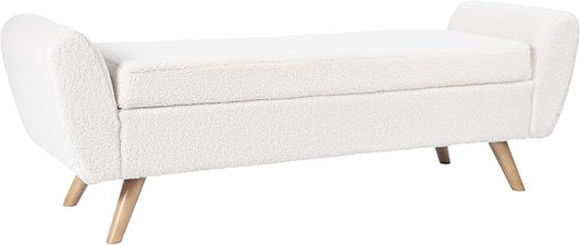 HomePop Modern Storage Bench with Wood Legs |Homepop Home Décor|Bench with Storage for Living Room & Bedroom - Sherpa Cream