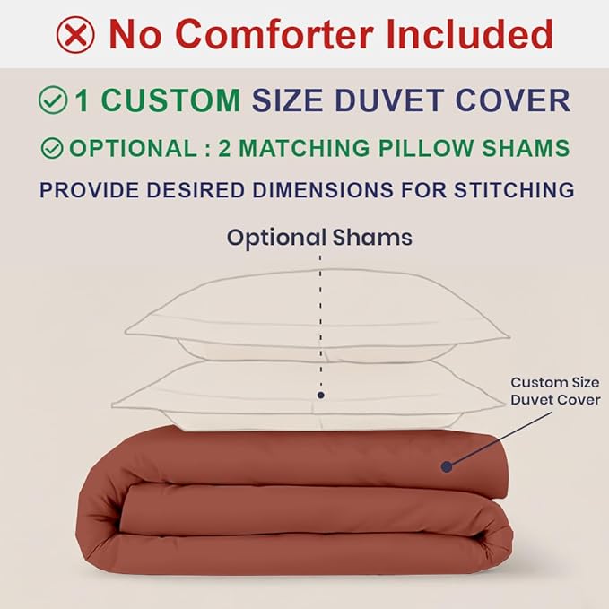 Kotton Culture Custom Duvet Cover - 100% Egyptian Cotton 600 Thread Count Ultra Soft Breathable Customizable Comforter Cover(Desired Dimensions)- Zipper Closure & 7 Internal Ties - Burnt Orange