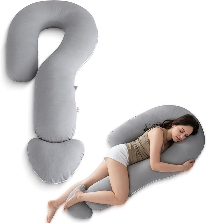 Meiz Question Mark Body Pillow for Adults & Couples - Silky Soft Cover, Cooling Full Body Support for Side Sleepers, Back & Pregnancy, with Detachable Heart Hugging Pillow, Gray