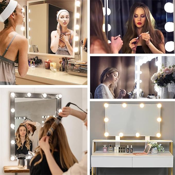 LED Vanity Lights for Mirror, Hollywood Style Vanity Lights with 10 Dimmable Bulbs, Adjustable Color & Brightness, USB Cable, Mirror Lights Stick on for Makeup Table Dressing Room (10 Lights)