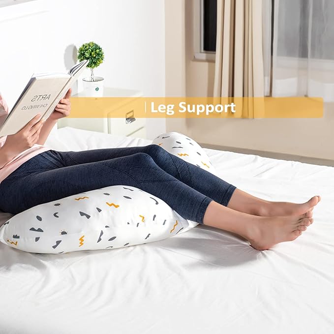 BYRIVER Firm C Shaped Pregnancy Pillows for Sleeping, Belly Hip Leg Knee Support Side Sleeper Body Pillow, Cuddle Snuggle Maternity Pillow, Zipper Cooling Jersey Cotton Pillowcase, Gifts for Mom