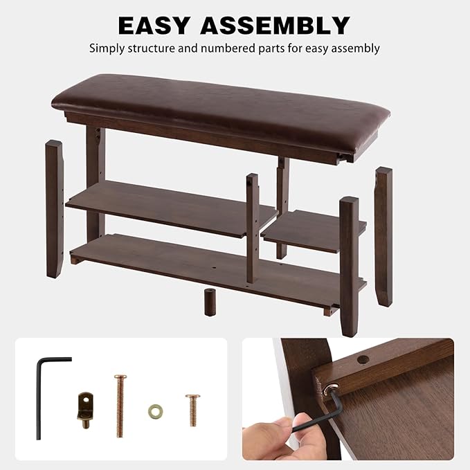 PY HOME & SPORTS Shoe Rack for Entryway 47": 2-Tier Shoe Storage Bench, Adjustable/Removable Shelves, Rubberwood Shoe Benches for Hallway, Porch, Bathroom, Brown