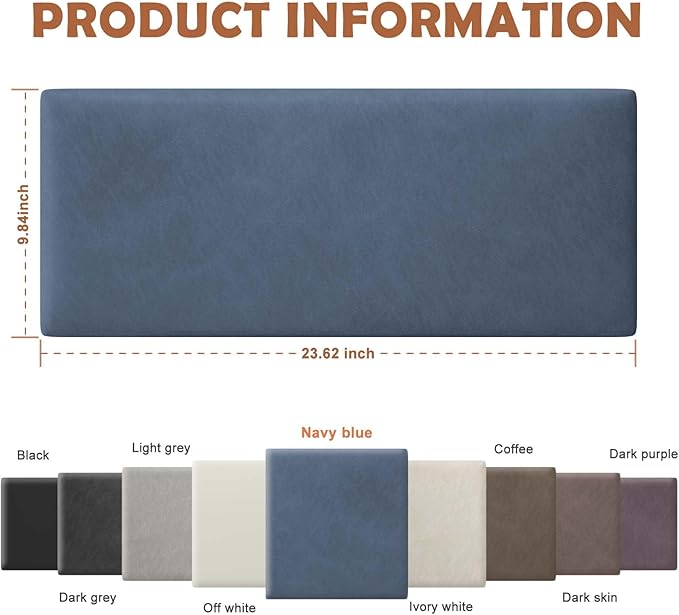 IFNOW Wall Mounted Upholstered Headboard King, 3D Peel and Stick Soundproof Panels, Reusable and Removable Padded Leather Bed Headboard, 12 Panels 9.84" x 23.62", Navy Blue