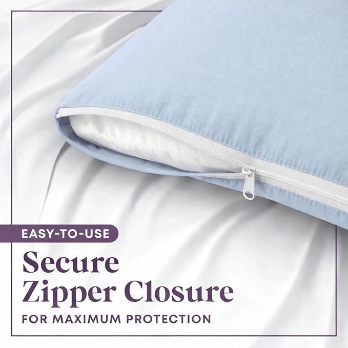 CirclesHome Wedge Pillow Cover 100% Cotton, Zippered Wedge Pillow Case Protector, Soft, Hypoallergenic & Breathable - Light Blue, (24Wx25Lx12)
