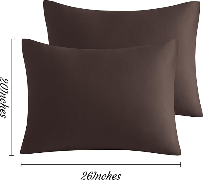 NTBAY Standard Pillow Cases Set of 2, 2 Pack Brushed Microfiber 20x26 Pillow Cases, Soft, Wrinkle, Fade, Stain Resistant Dark Brown Pillow Cases with Envelope Closure, 20x26 Inches, Dark Brown